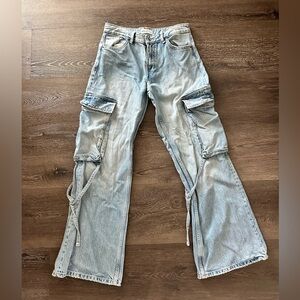 Zara Light Blue Cargo Bootcut Jeans